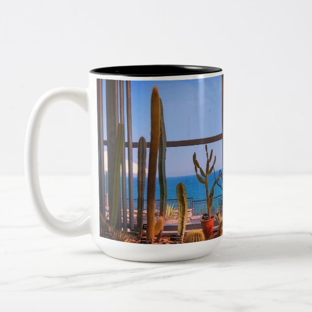 Cacti plants and sea Two-Tone coffee mug (Left)