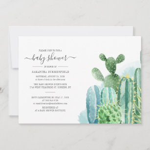 Cacti Plants Botanical Script Modern Baby Shower Invitation