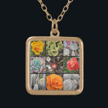 Cacti Rose Flowers Photography Collage Modern Bold Gold Plated Necklace<br><div class="desc">Brilliantly red, yellow, and orange-hued roses and lush green, aqua, and black cacti shout warm, summer days. Enjoy the blossoms and the peaceful atmosphere of a vibrant garden whenever you wear this stunning, beautiful photography charm necklace. This necklace comes in small, medium and large sizes, as well as both square...</div>