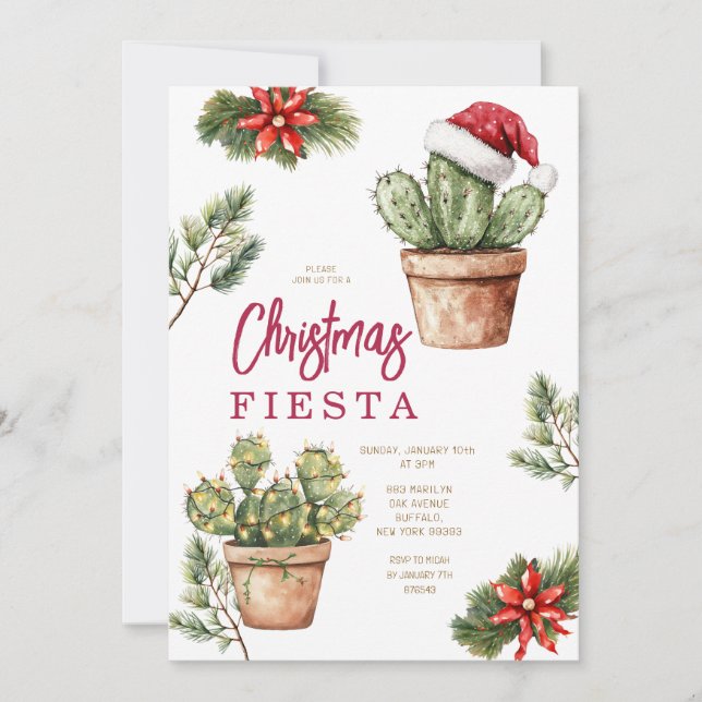 Cacti Santa Mexican Cactus Winter Christmas Fiesta Invitation (Front)