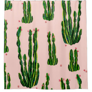 Cacti seamless pattern watercolor. Cactus in bloss Shower Curtain