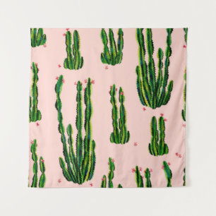 Cacti seamless pattern watercolor. Cactus in bloss Tapestry