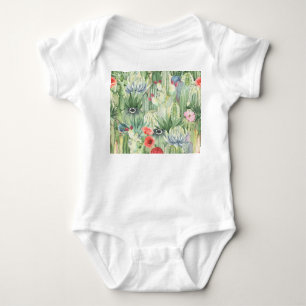 Cacti, succulents: floral watercolor print. baby bodysuit
