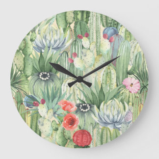 Cacti, succulents: floral watercolor print. large clock