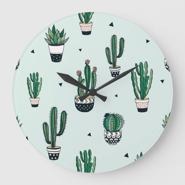 Cacti-succulents, hand-drawn seamless pattern. large clock (Front)