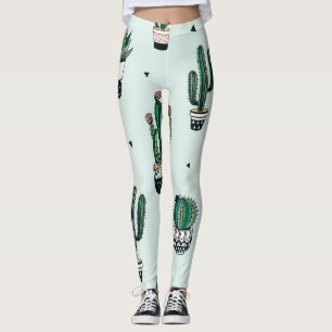 Cacti-succulents, hand-drawn seamless pattern. leggings
