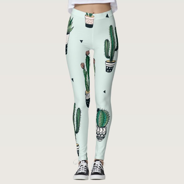 Cacti-succulents, hand-drawn seamless pattern. leggings (Front)