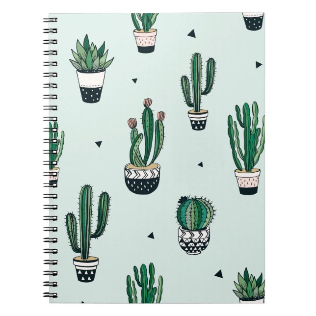 Cacti-succulents, hand-drawn seamless pattern. notebook (Front)