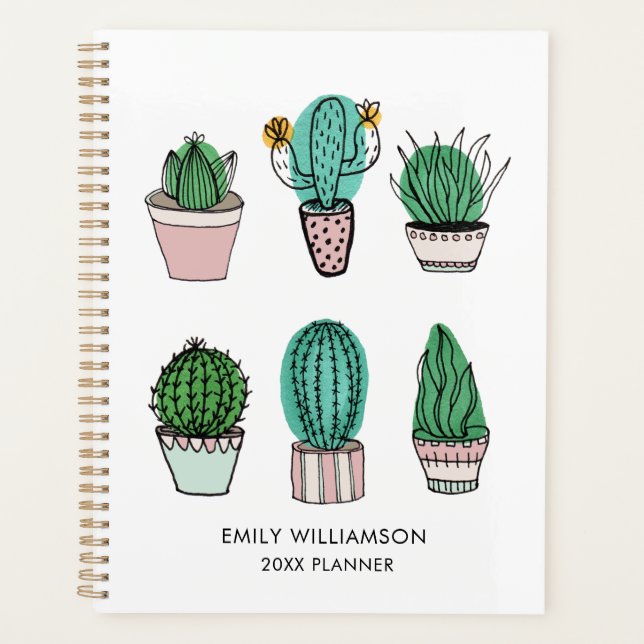 Cacti succulents illustration personalised name planner (Front)