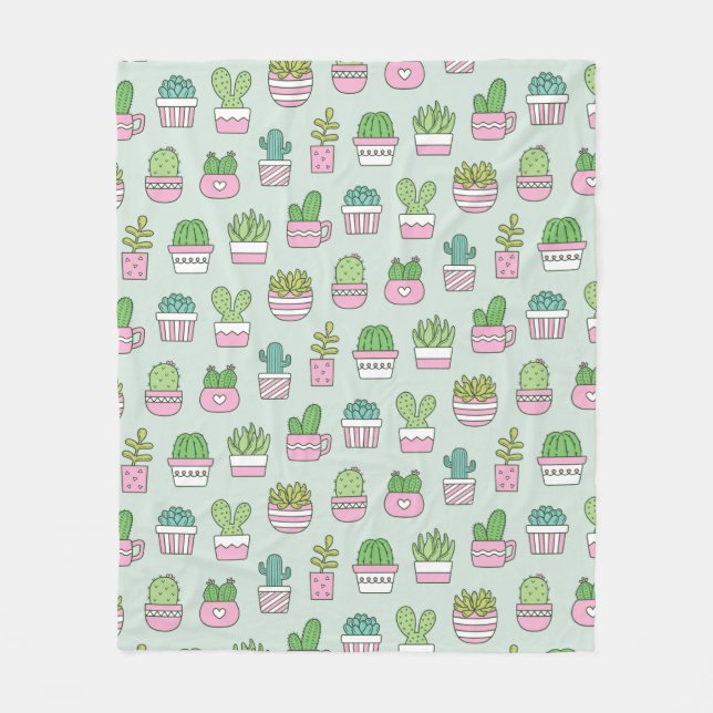 Cacti Succulents Plants Doodles Pattern  Fleece Blanket (Front)