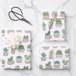 Cacti Succulents Plants Doodles Pattern  Wrapping Paper Sheet