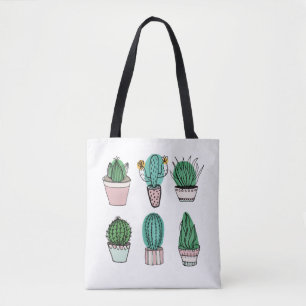 Cacti succulents potted plant illustration tote bag