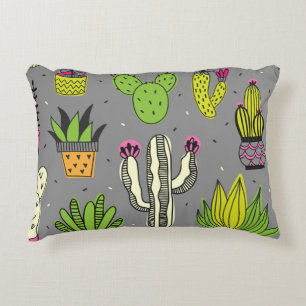 Cacti, succulents: tropical vintage background. decorative cushion