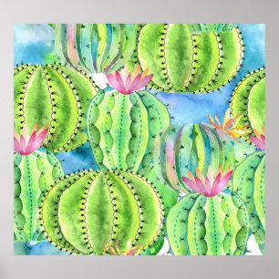 Cacti Watercolor: Floral Summer Ornament. Poster
