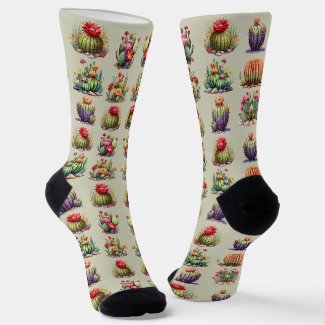 Cacti Watercolor Pattern Socks (Angled)