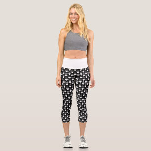 Cacti White Line Art High Waisted Yoga Capris