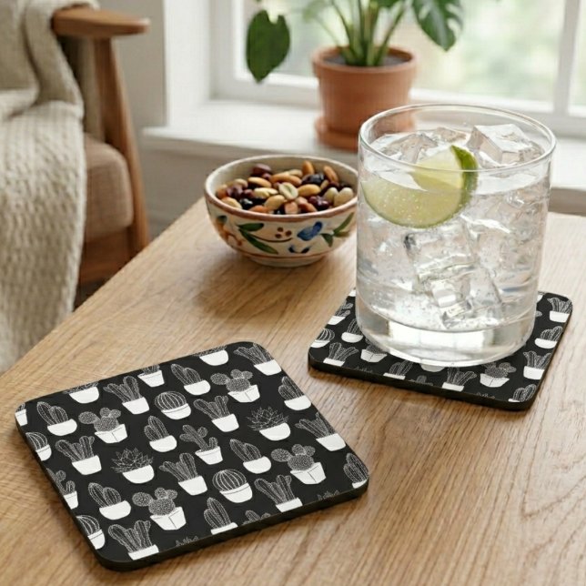 Cacti White Line Art Pattern Coaster (Creator Uploaded)