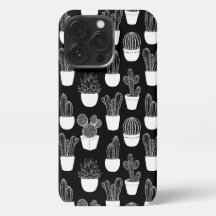Cacti White Line Art Pattern