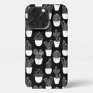 Cacti White Line Art Pattern iPhone 13 Pro Case