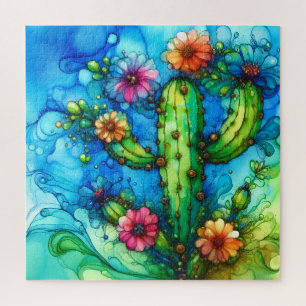 Cactus Alcohol Ink Jigsaw Puzzle