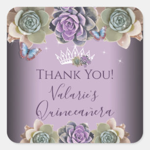 Cactus and Butterfly Elegant Quinceanera Square St Sticker