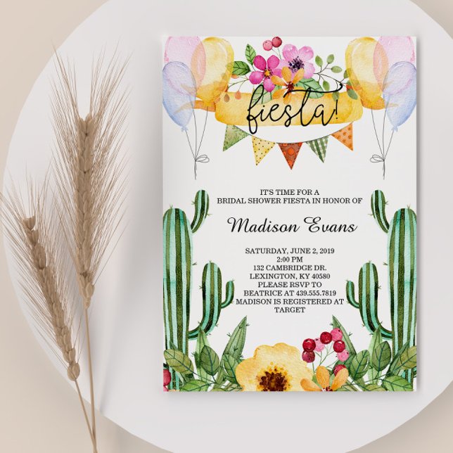Cactus and Floral Bridal Shower Fiesta Invitation (Creator Uploaded)