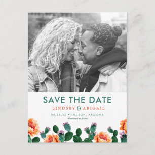 Cactus and Flowers Save the Date Postcard