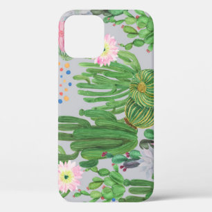 Cactus and flowers, watercolor seamless painting. iPhone 12 case
