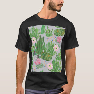 Cactus and flowers, watercolor seamless painting. T-Shirt