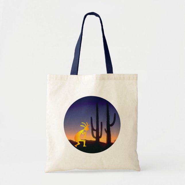 Cactus and Kokopelli Round Tote Bag (Front)