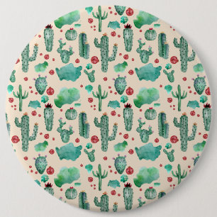 cactus and ladybug pattern - beige background 6 cm round badge