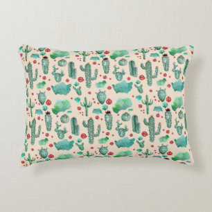 cactus and ladybug pattern - beige background decorative cushion
