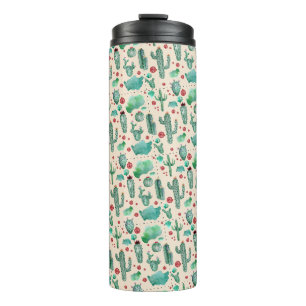 cactus and ladybug pattern - beige background thermal tumbler