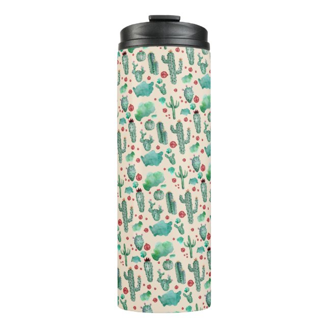 cactus and ladybug pattern - beige background thermal tumbler (Front)