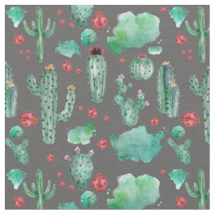 cactus and ladybug pattern - black background fabric