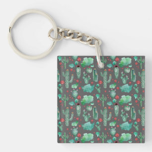 cactus and ladybug pattern - black background key ring