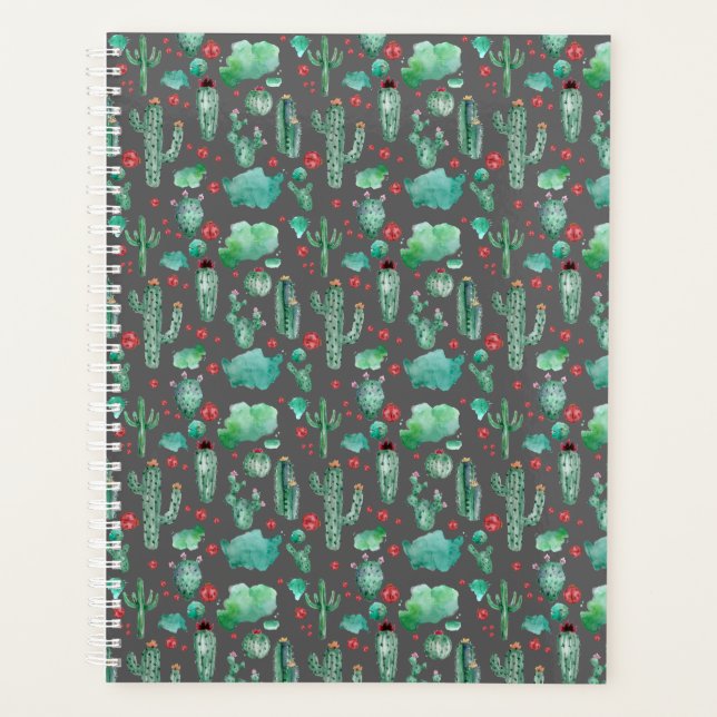 cactus and ladybug pattern - black background planner (Front)