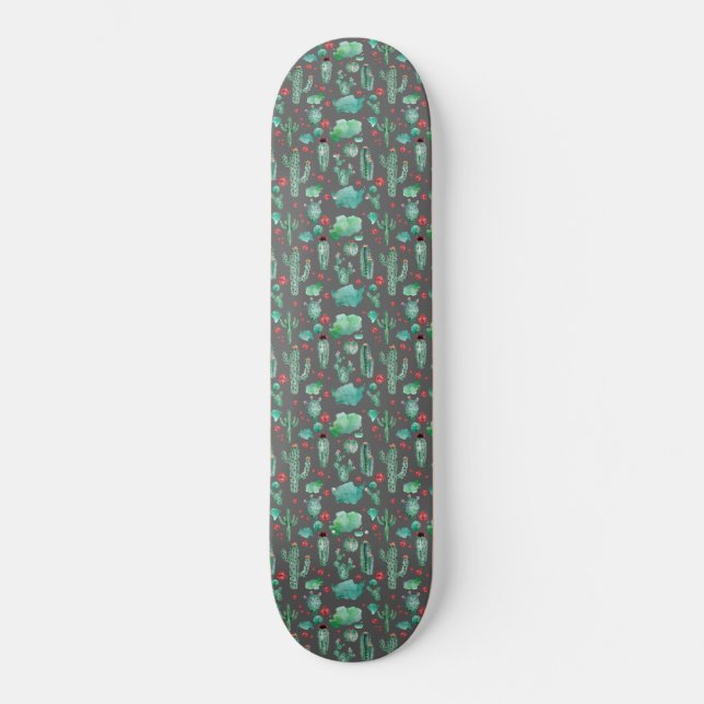 cactus and ladybug pattern - black background skateboard (Front)