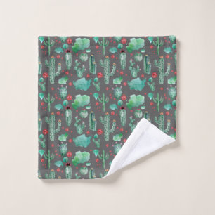 cactus and ladybug pattern - black background wash cloth
