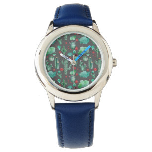 cactus and ladybug pattern - black background watch