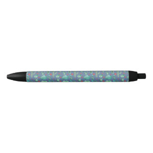 cactus and ladybug pattern - blue background black ink pen