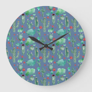 cactus and ladybug pattern - blue background large clock