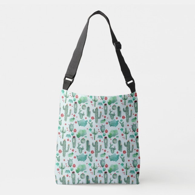 cactus and ladybug pattern - light blue background crossbody bag (Front)