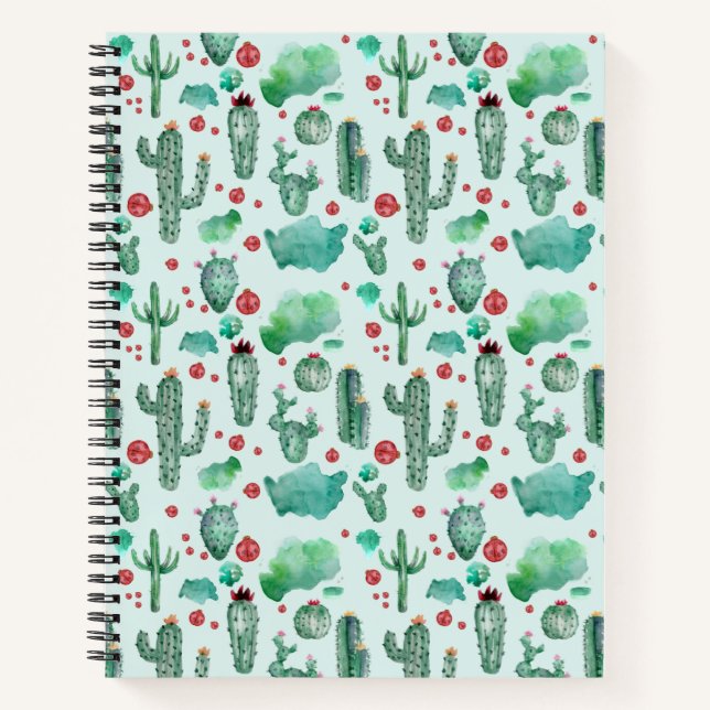 cactus and ladybug pattern - light blue background notebook (Front)