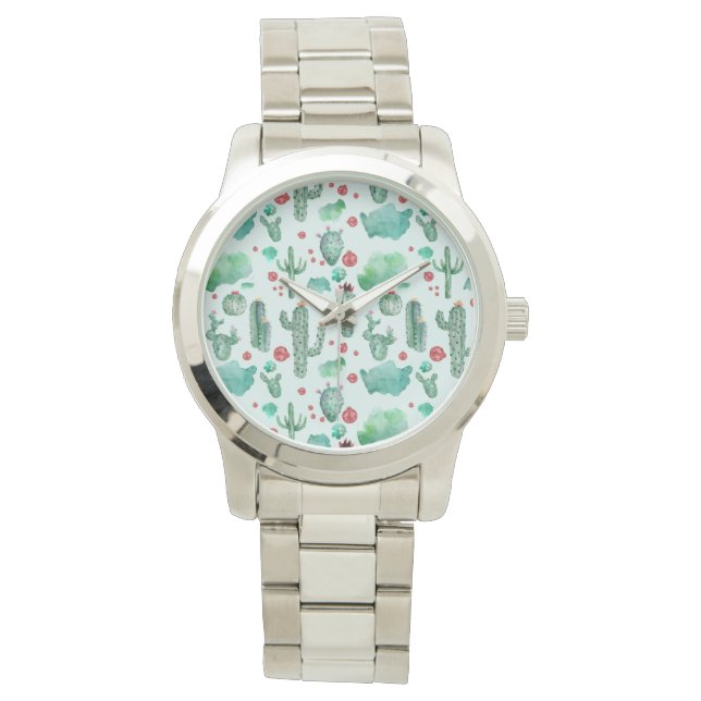 cactus and ladybug pattern - light blue background watch (Front)