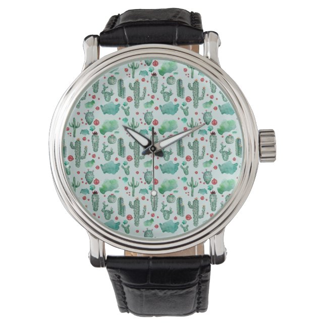 cactus and ladybug pattern - light blue background watch (Front)