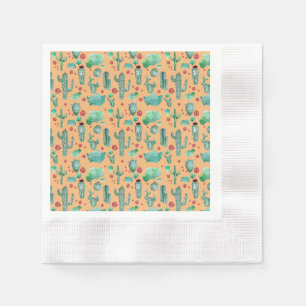 cactus and ladybug pattern - orange background napkin