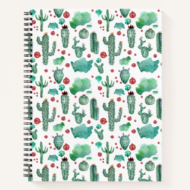 cactus and ladybug pattern -white background notebook (Front)