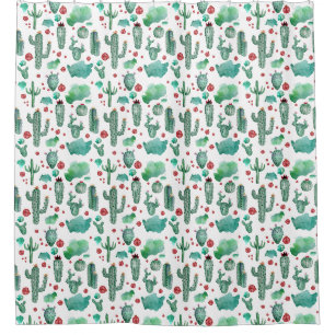 cactus and ladybug pattern - white background shower curtain