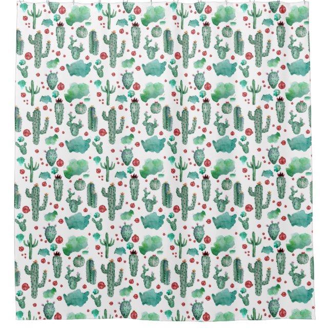 cactus and ladybug pattern - white background shower curtain (Front)
